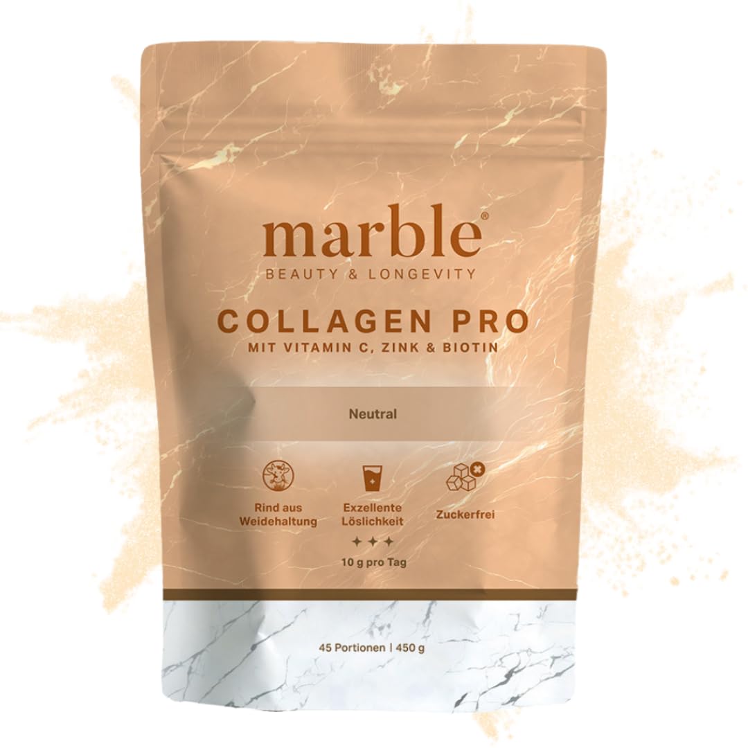 marble® Collagen Pulver 450 g - Collagen Peptide - 60 Tage risikofrei testen - Aminosäuren Komplex hochdosiert - Kollagen Pulver in Pappdose ohne Plastiklöffel