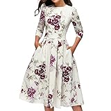 Fudule Women's Summer Casual Floral Print Dresses Short Sleeve Midi Dress Swing Dresses