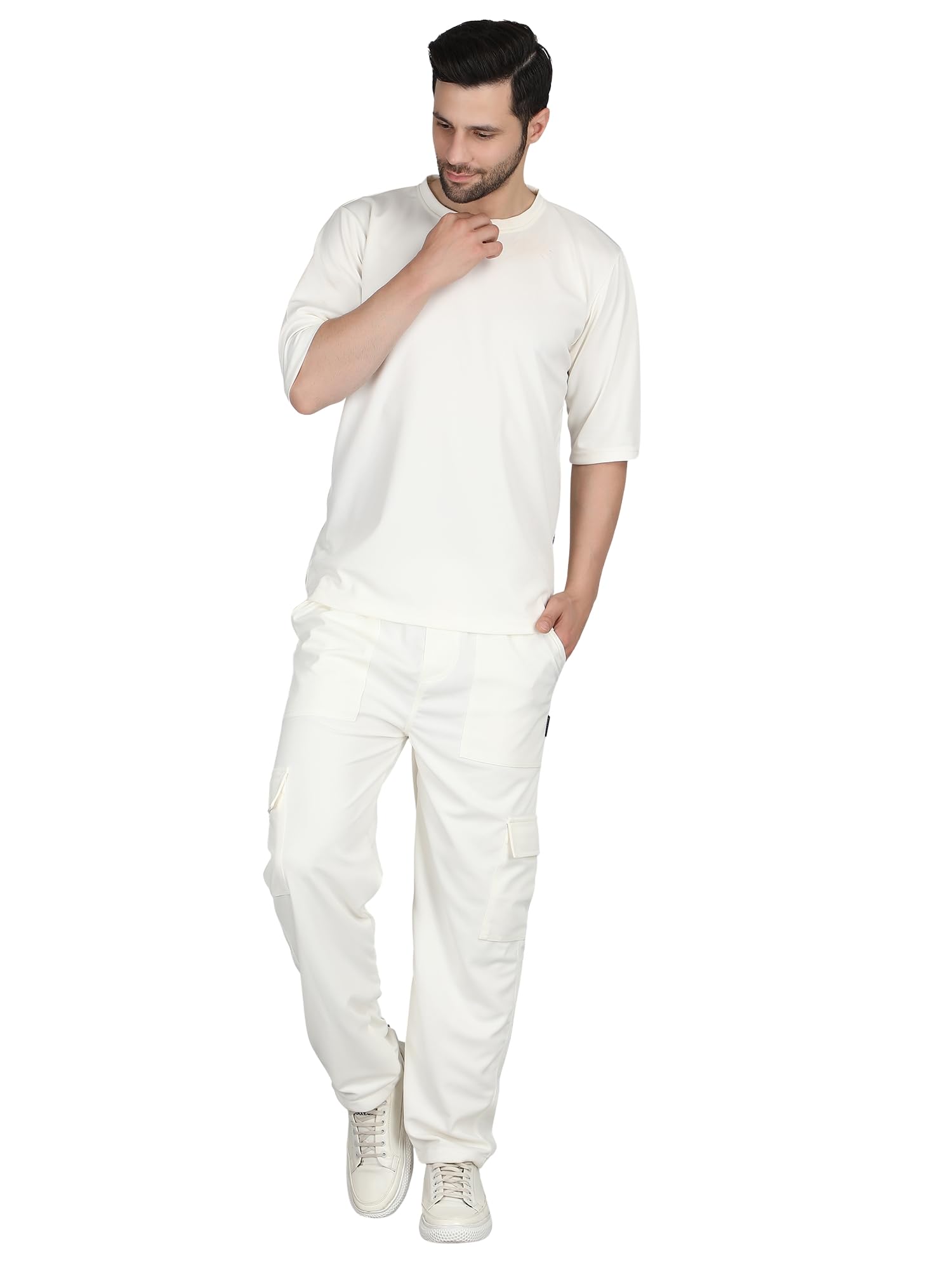 RAXEDO Men's Cargo Co-Ord Set | Men Co Ord Set | Track Suit for Men Summer – Stylish, Breathable & Comfortable Outfit for Casual, Travel & Everyday Wear (IN, Alpha, S, Off-White)