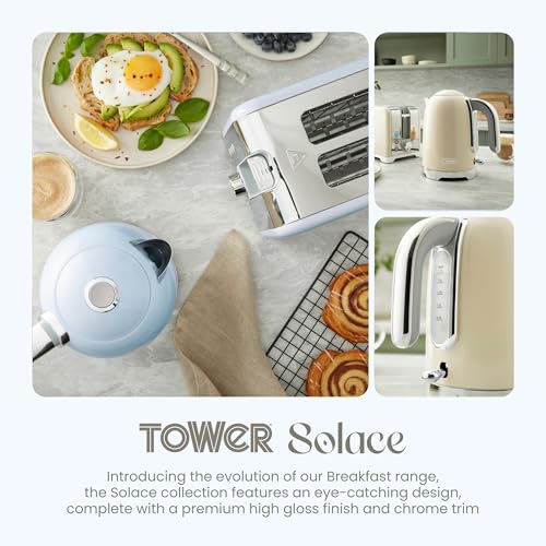 Image of Tower Premium Solace Electric Kettle 1.7L, 1350W | Full Metal Body, Rapid Boil in 45 Seconds, Auto Shut-Off, Boil-Dry Protection, 360 Power Base, Water Level Indicator, 2 Year Warranty (Blue)