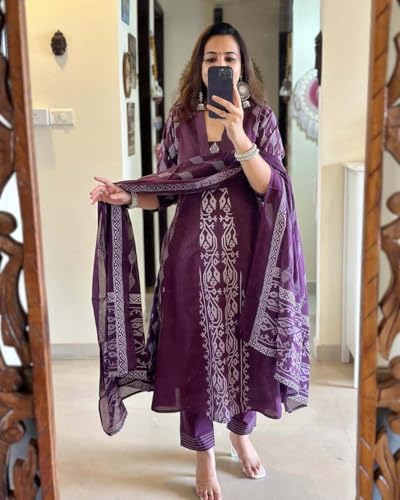Image of ANNI Designer Women's Rayon Viscose Printed Anarkali Kurta with Pant & Dupatta