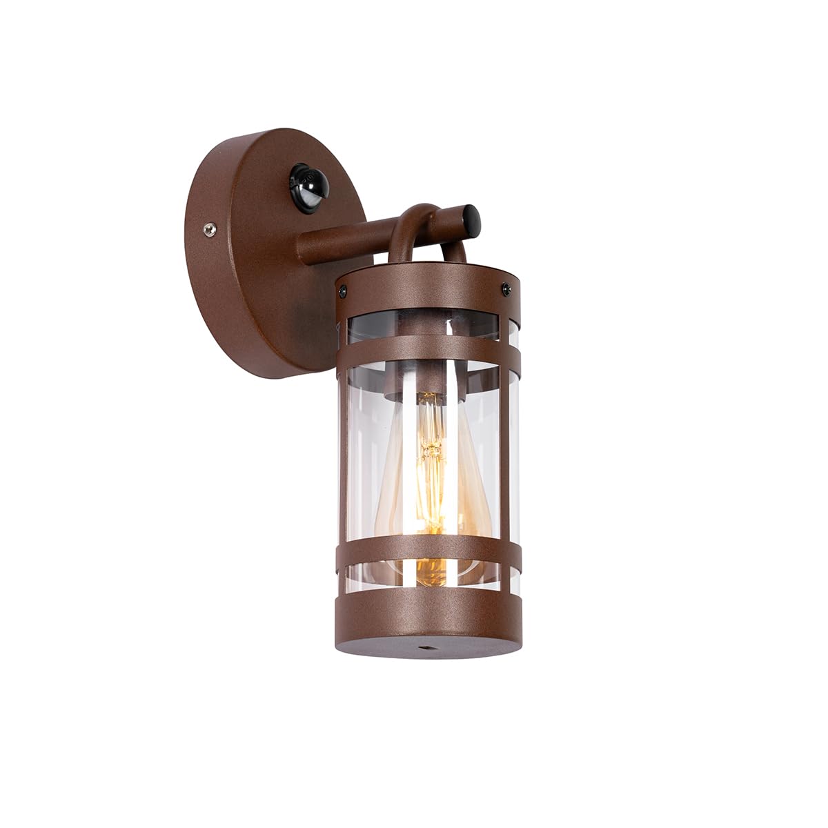 Qazqa Brown-Rust - Outdoor Wall Lamp I Wall Light Rust Brown Ip44 With Motion Sensor - Ruben Garden - Industrial - Suitable For Led E27 | 1 Light - Stainless Steel Outdoor Wall Light - Suitable For