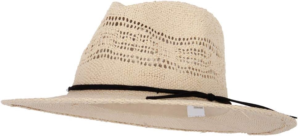 Jeanne Simmons Women's Paper Open Weave Designed Crown Large Brim Fedora Hat