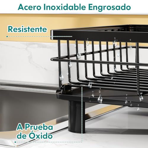 Miniatura 3 de Boosiny Escurreplatos Acero Inoxidable De 2 Niveles, Escurridor De Platos Grande Con Drenaje Automático, Soporte Para Utensilios, Tabla De Cortar, Portavasos