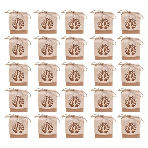 jojofuny Boîte en Papier Kraft Ronde à Dragées Forme Arbre de Vie Corde en Jute, Lot de 40 Pièces, Coffrets Présents Mariage Décoratifs, Boîtes à Bonbons pour Fêtes et Baptêmes