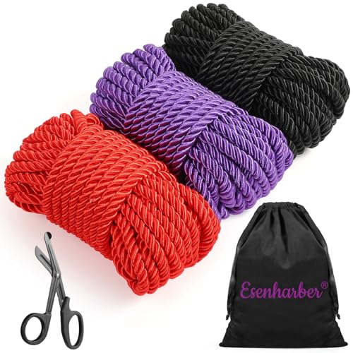 Shibari Rope Japanese Rope Kit for Beginners and Experienced Riggers Soft Ropes with Shears for Simple and Complex Knots Set of Three 30 Ft 8mm Braided Ropes 1 Safety Shears and 1 Storage Bag