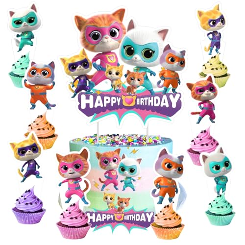 25pcs Super Cats Cake Decorations with 24pcs Cupcake Toppers 1pcs Cake Topper for cats Birthday Party Supplies