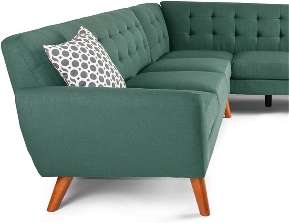 Pemberly Row 2-Piece Fabric Sectional Sofa Set, Laguna Blue Finish, 111" W x 80" D x 33" H, L-Shape Design, Linen Upholstery, Wooden Tapered Legs, Mid-Century Style Living Room Furniture