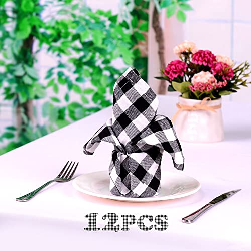 HTFDStar Cloth Napkins Set of 12, 18 X 18IN Napkins Cloth Washable, Reusable Napkins,Black and White Checkered Tablecloth, White Napkins,Black Napkins, Everyday Use Dinner Napkins/Table Napkins