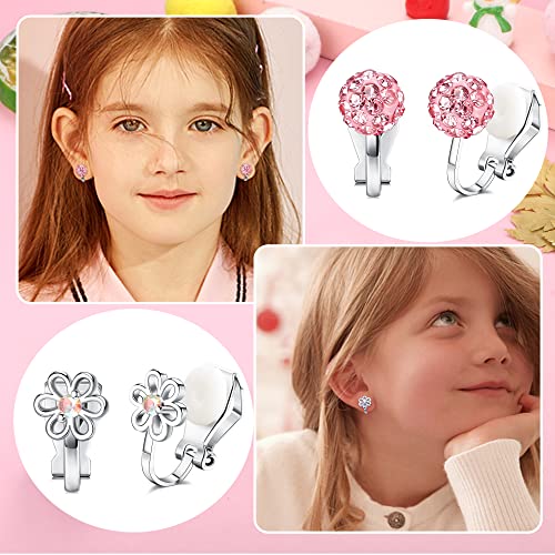 Ironbox 12Pairs Clip On Earrings For Girls Women Hypoallergenic Colorful Crystal Non-Pierced Earrings Cute Heart Flower Rainbow Butterfly Clip-On Earrings #TOP2