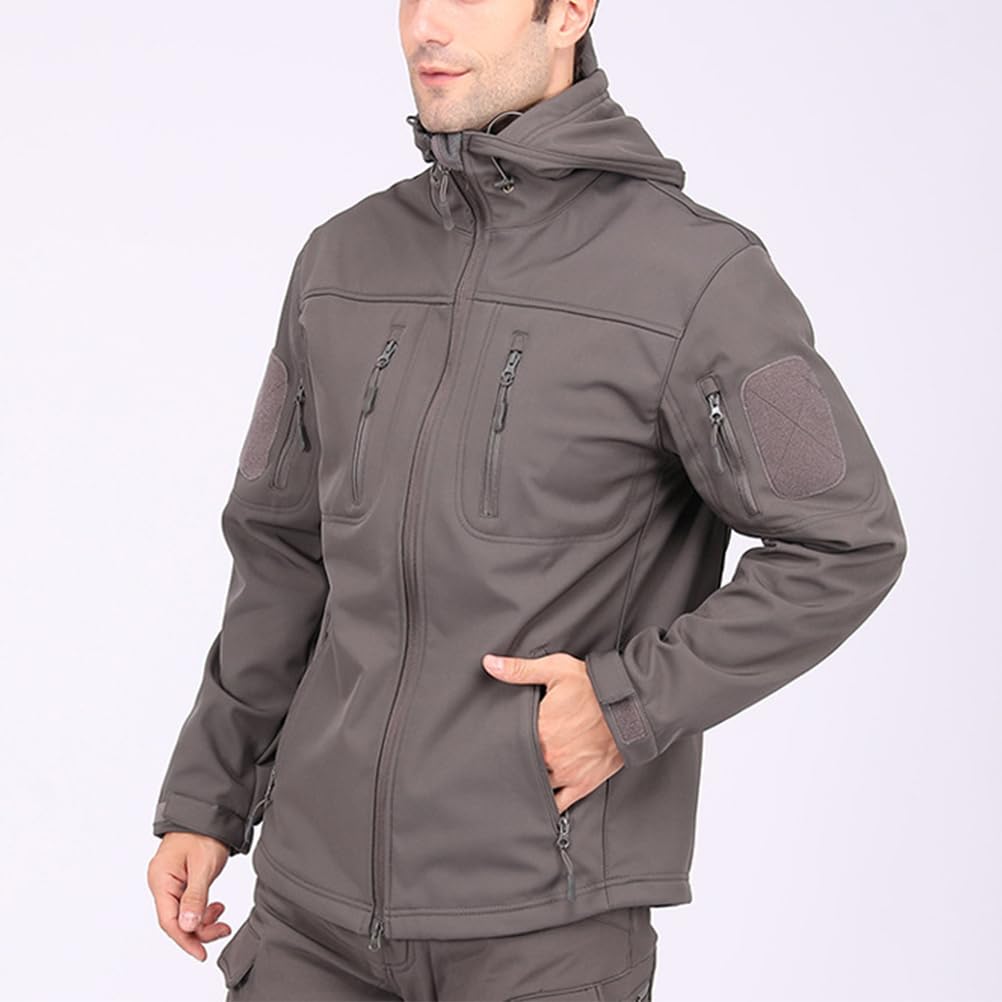 GUOCU Militar Táctica Chaqueta para Hombre Chaqueta Softshell de Camuflaje para Exteriores con Capucha Abrigo al Aire Libre Cortavientos con Bolsillos para Senderismo Montañismo Viajes