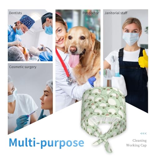 Image of Working Cap Scrub Cap with Sweatband Adjustable Unisex Women Tie Back Hat Nurse Surgical Caps