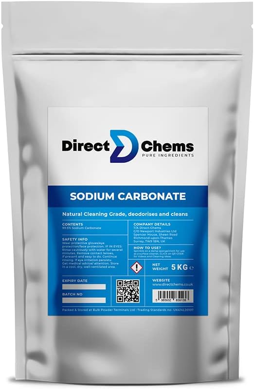 Sodium CARBONATE 5KG, Premium Soda Ash, Cleaning, Cosmetics, Resealable Pouch, 100% Natural, No additives and Synthetics