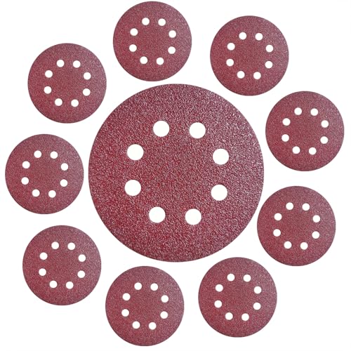 ROZZLOOM 5 Inch 8 Hole Sanding Discs - 40 Grit Hook and Loop Abrasive Sandpaper Sanding Disc Round Sand Paper for Random Orbital Sander - 10Pcs