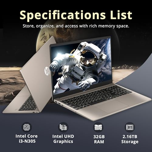 Image of HP 15.6 inch FHD Touchscreen Laptop, Intel i3-N305, 32GB RAM, 2.16TB Storage (2TB SSD+160GB Docking Station Set), Intel UHD Graphics, Numeric Keypad, Wi-Fi 6, 720p Webcam, Win11 Pro, Cozy Cashmere