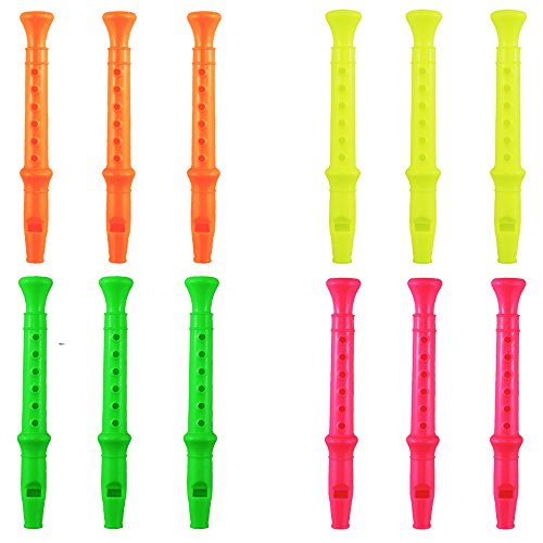 Etmact 5.5 Inches Plastic Recorders - Pack Of 12 - Mixed Color Plastic Flute Musical Instruments Toy For Kid Party Favors, Bag Stuffers Gift Musical Instrument Party Favor Bags Party Favors For Kids #TOP2