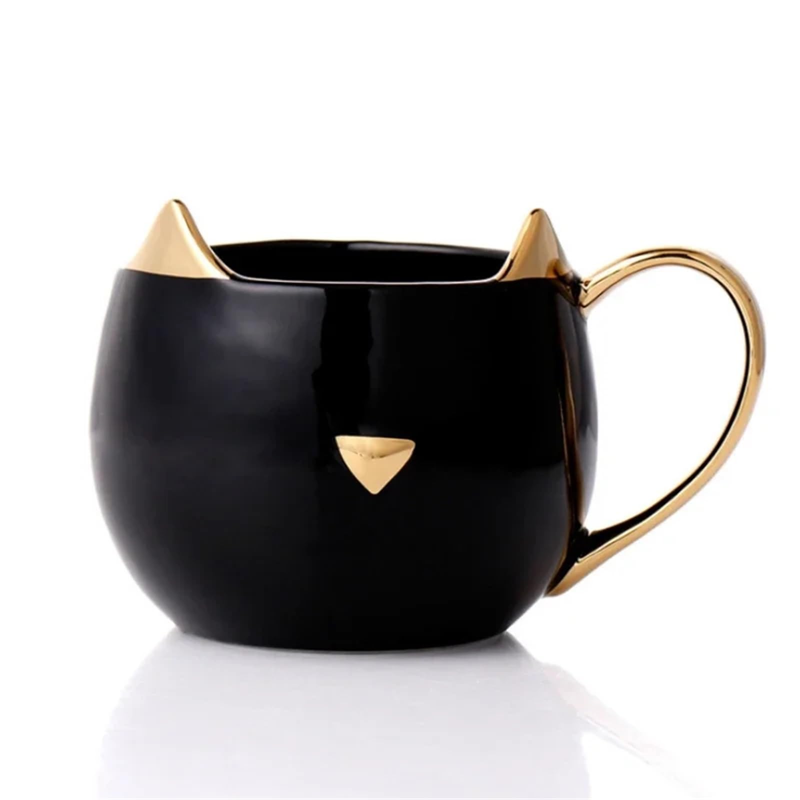 Taza de cerámica con orejas de gato, tazas de café chapadas en oro con asa, taza de avena y leche for desayuno, parejas Para Boda(Black)