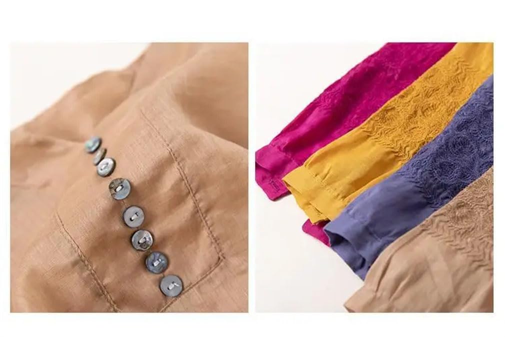 Tunique en coton pour femme avec col en V et manches 3/4 - Couleur unie