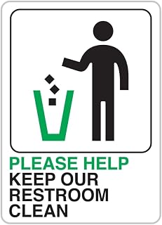 HY-KO Products D-27 Please Help Keep Restroom Clean Info Graphic Plastic Sign, 5" x 7", Green/Black/White