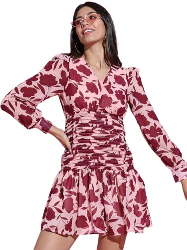 Image of Tokyo Talkies Women's Long Sleeves V-Neck Printed Dresses | Stylish Dresses | Casual Dresses