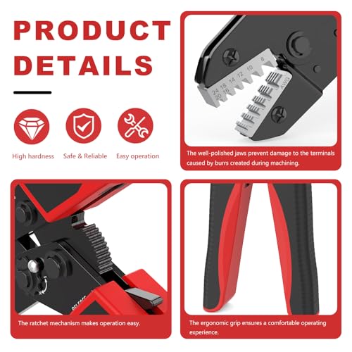 Image of Newdeli Ferrule Crimping Tool 24-8 AWG Wire Ferrule Crimper - Ratchet Wire Crimper Tool for Ferrule Connectors Electrical Wire Terminals Ratcheting Crimping Plier Crimp Tool