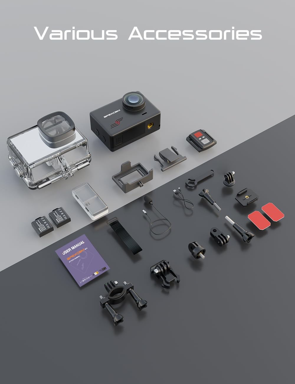 Apexcam M80 Caméra Sport 4K Stabilisateur Photo 48MP Action cam avec EIS | Camera Étanche 40M，Vidéo UHD, WiFi Intégré, Télécommande 2.4G, 2 Batteries 1350mAh, Idéale Plongée, Surf et Sports Nautiques