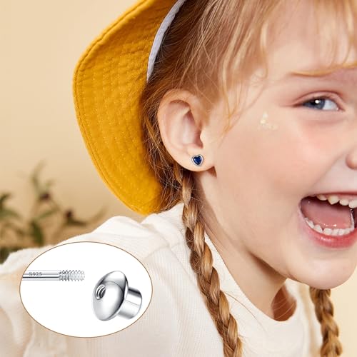 Hypoallergenic Earrings for Girls Women S925 Sterling Silver Birthstone Earring Heart CZ Toddler Earrings Screw Back Earring for Sensitive Ears Jewelry Gift3