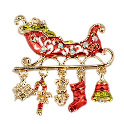 AINOW Crystal Vintage Holiday Christmas Xmas Santa Claus Deer Reindeer wreath Broach Snowman Brooch Pin Decor Gift for Xmas (Sled)