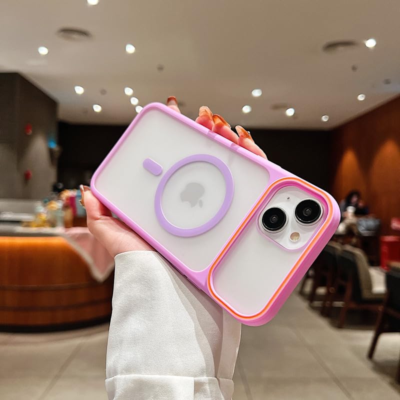 Image of LuxuryKase Frosted Clear MagSafe Case for iPhone 14 Plus | Translucent Matte Back | Soft TPU Bumper + Hard PC Back | Raised Camera Protection | Wireless Charging Compatible - Purple
