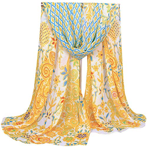 Secret for Longevity Long Rectangle Sheer YELLOW Beige Chiffon Aqua Turquoise Blue Green Red Gold Paisley Scarf Women's Scarves Headband Bandana 19