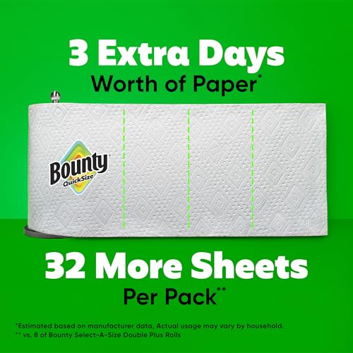 Bounty Quick Size Paper Towels, White, 8 Family Rolls = 20 Regular Rolls
