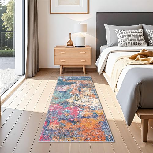 Abstract 2x5 Runner Rug for Home - Washable Hallway Rugs Modern Stain Resistant Runners for Kitchen Indoor Mat for Laundry, Bedroom Non Slip Thin Super Soft Room Decor Floor Carpet 2x5 Colorful/Multi