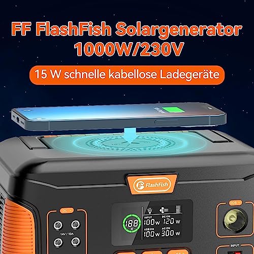 Tragbare Powerstation 1000W - Notstromaggregat Max 2000W Solar Powerbank Speicher für Balkonkraftwerk, 932.4Wh Powerbank mit Steckdose für Outdoor Garten Camping 230V Stromgenerator mit LED Notlicht – Bild 4