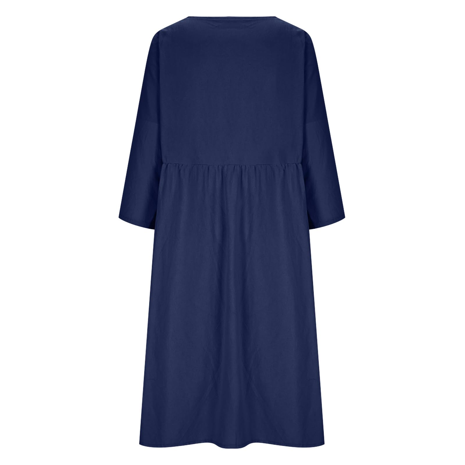 Generico Vestiti Donna Estivi Lino Vestito Lungo in Cotone a Maniche a 3/4 Morbido Abito Scollo a V Boho Chic Leggeri Vestito Comodo con Tasche Abiti Mare Casual Tinta Unita Vestiti Baggy da Spiaggia
