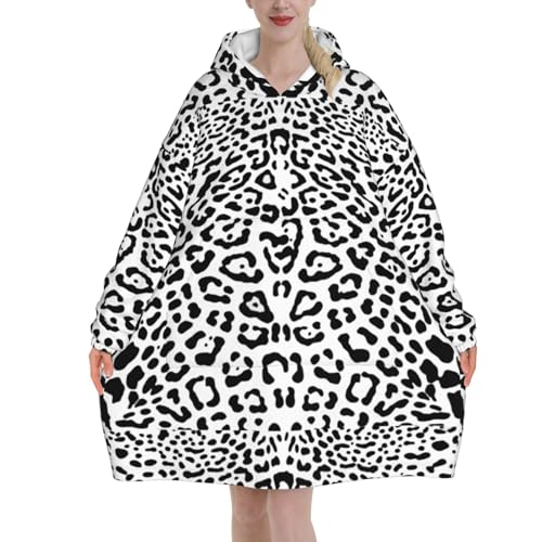 Sweat à capuche flanelle style couverture avec poches motif léopard