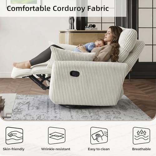 Sillón reclinable giratorio pana Beige miniatura 5