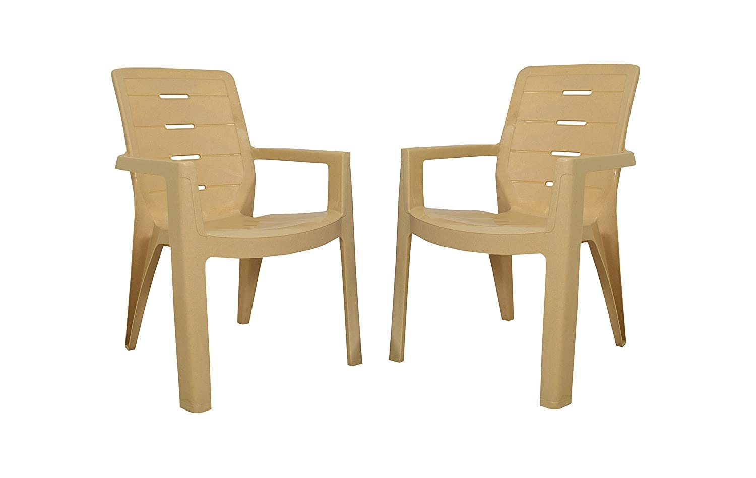 RW REST WELL Innova Durable & Premium Plastic Arm Chair for Home, Garden and Outdoor Areas Plastic Outdoor Chair (2, Marble Beige)