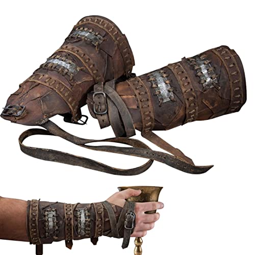 Vigcebit Protège Bras Cosplay, Protège Bras De Bataille en Cuir Steampunk Retro Knights, Brassards De Bras À Boucle Médiévale, Brassards De Style Long Réglables Costume D'armure Médiévale pour Homme