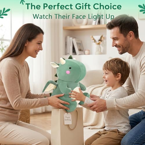 Image of VHYHCY Cute Dinosaur Plush Toys, Fat Dinosaur Stuffed Animals, Soft Dragon Plush Dino Plushie, Birthday Gifts for Kids Girls Boys Green 20 inch