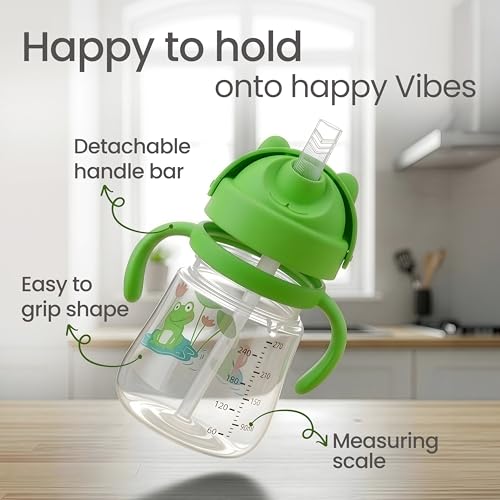Image of LuvLap Joy Anti Spill Sipper for Kids with Twin Easy-Grip Handles, 270 ml, Sippy Cups with Soft Silicone Straw, Training Cup for Kids,Water Bottle, Non-Toxic & BPA Free, 1 Year+ (Green) (Pack of 5)