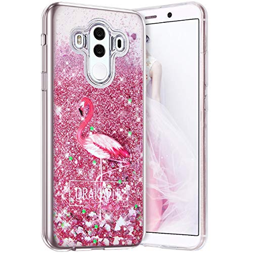 Robinsoni Case Compatible with Huawei Mate 10 Pro Phone Cover Flexible Huawei Mate 10 Pro Case Silicone TPU Case 3D Liquid Floating Cover Sparkle Bling Cover Shockproof Case Bumper Case Flamingo 1