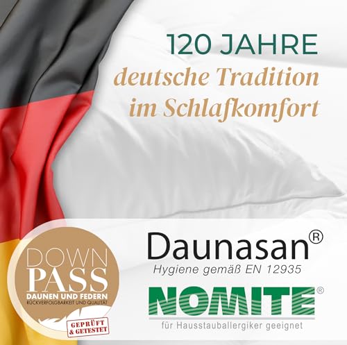 KNERST Made in Germany Daunenkissen 80x80 cm - 3-Kammer Daunenkissen - Kopfkissen 80x80 Daunen & Federn Kissen 80x80 ÖKO-TEX Top Hotelqualität Kopfkissen