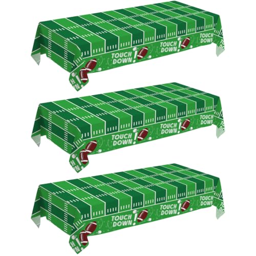 JHDZDHY Football Disposable Plastic Tablecloth 3 Pack Green Table Cloths Disposable for Indoor or Outdoor Birthdays Superbowl-54 x 108 (Green Football 3 Pack)