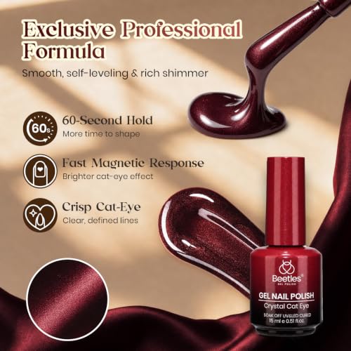 Image of Beetles Burgundy Red Cat Eye Gel Polish, Terracotta Glow 15ml Magnetic Gel