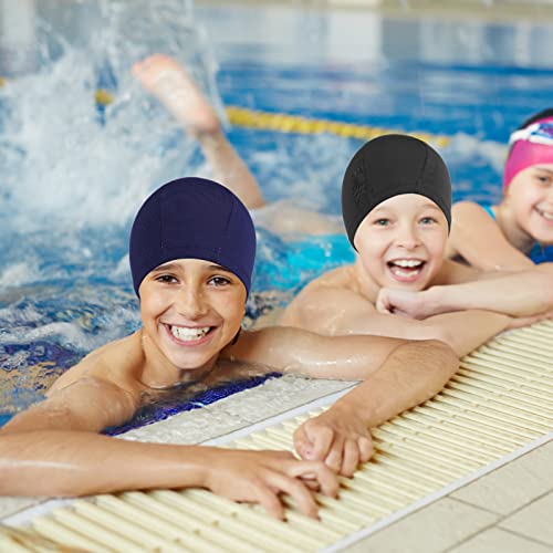Molain 2 Pcs Swim Cap Waterproof Swimcaps Swimming Kids Long Short Hair Braids Dreadlocks Pool Beaches Bathing Girls Keep Dry Hats Summer Outdoor (Black/Navy Blue) #TOP3