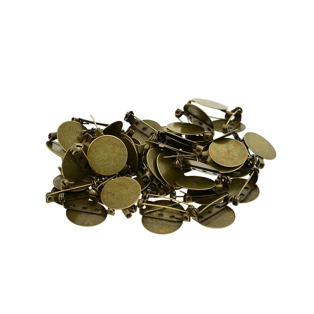 50Pcs DIY Brooch Lapel Safety Pins Round Blank Pad Base Cabochon Back Bronze, 50 Pieces Bronze, 20mm and 25mm