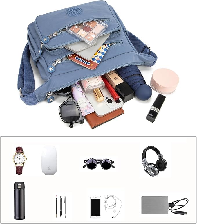 Image of Women Crossbody Bag Waterproof Nylon Multi-layer Crossbody Bag Casual Satchel Bag Shoulder Bag Messenger Bag Travel Bag Day Pack