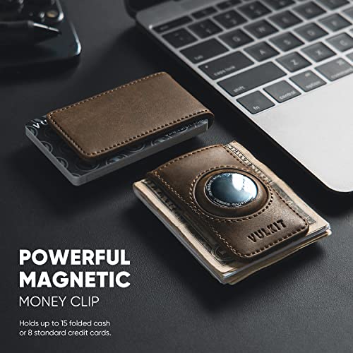 Image of VULKIT Men's Magnetic Money Clip with Airtag Holder - Airtag NOT Included- Holds Up to 15 Cash or 8 Cards, Espresso, Slim, Minimalist