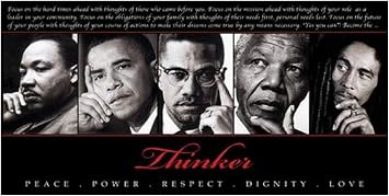 Thinker Quintet Peace, Power, Respect, Dignity, Love Art Poster Print, 36x18 King, Obama, Malcom X, Mandela, Marley
