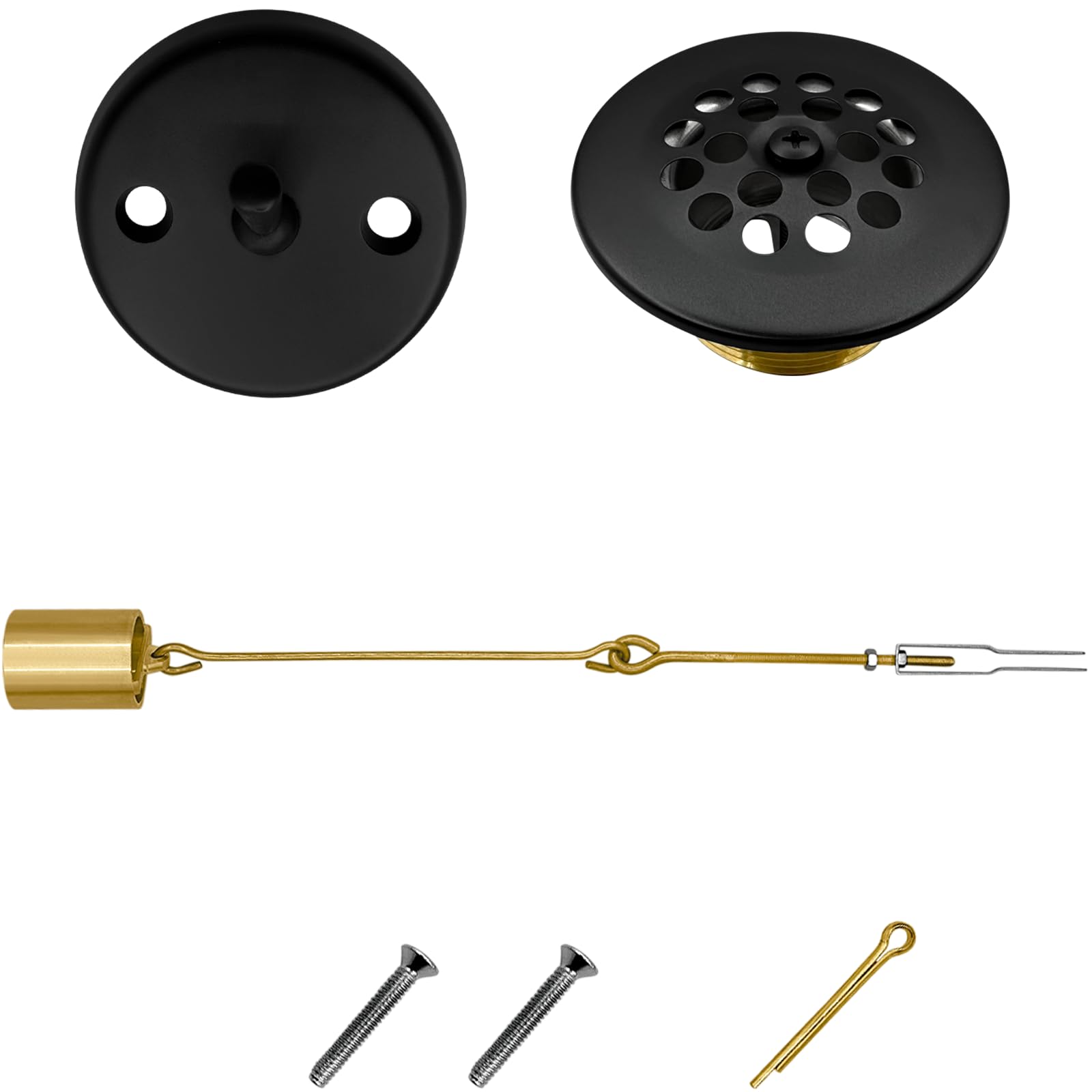 Conjunto de enlace de drenaje de bañera con palanca de viaje, accesorios de interruptor de desbordamiento de bañera, kit de molduras de baño de repuesto para instalación (negro mate)